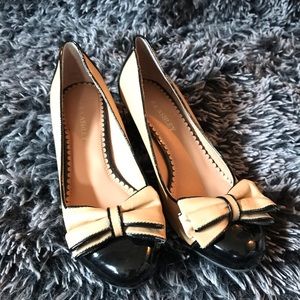 Laura Ashley bow wedge heels